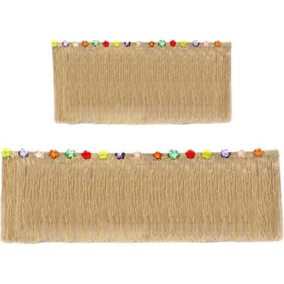 Hawaiian Table Skirt 11ft Long Stretches to 30ft! Brown Grass Table Skirts - Picture 5 of 5